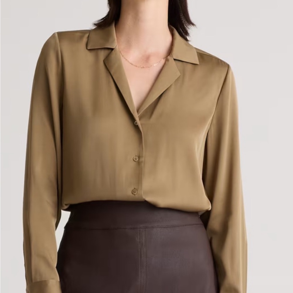 Quince Tan Fitted Button Down Shirt Notched Collar - Picture 7 of 9